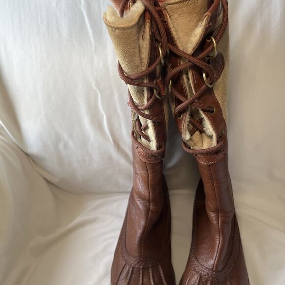 Ugg Belcloud Duck Boot Tall Sheepskin Shearling Lined Size 6.5 37.5 Brown 1900 - Picture 4 of 16